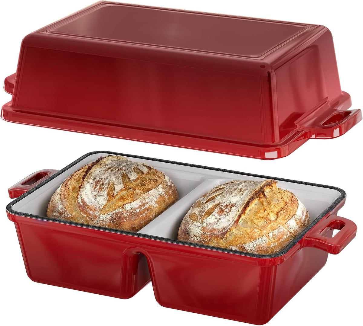 Double Dutch Oven for Sourdough Bread Baking, Enameled Cast Iron Dutch Oven