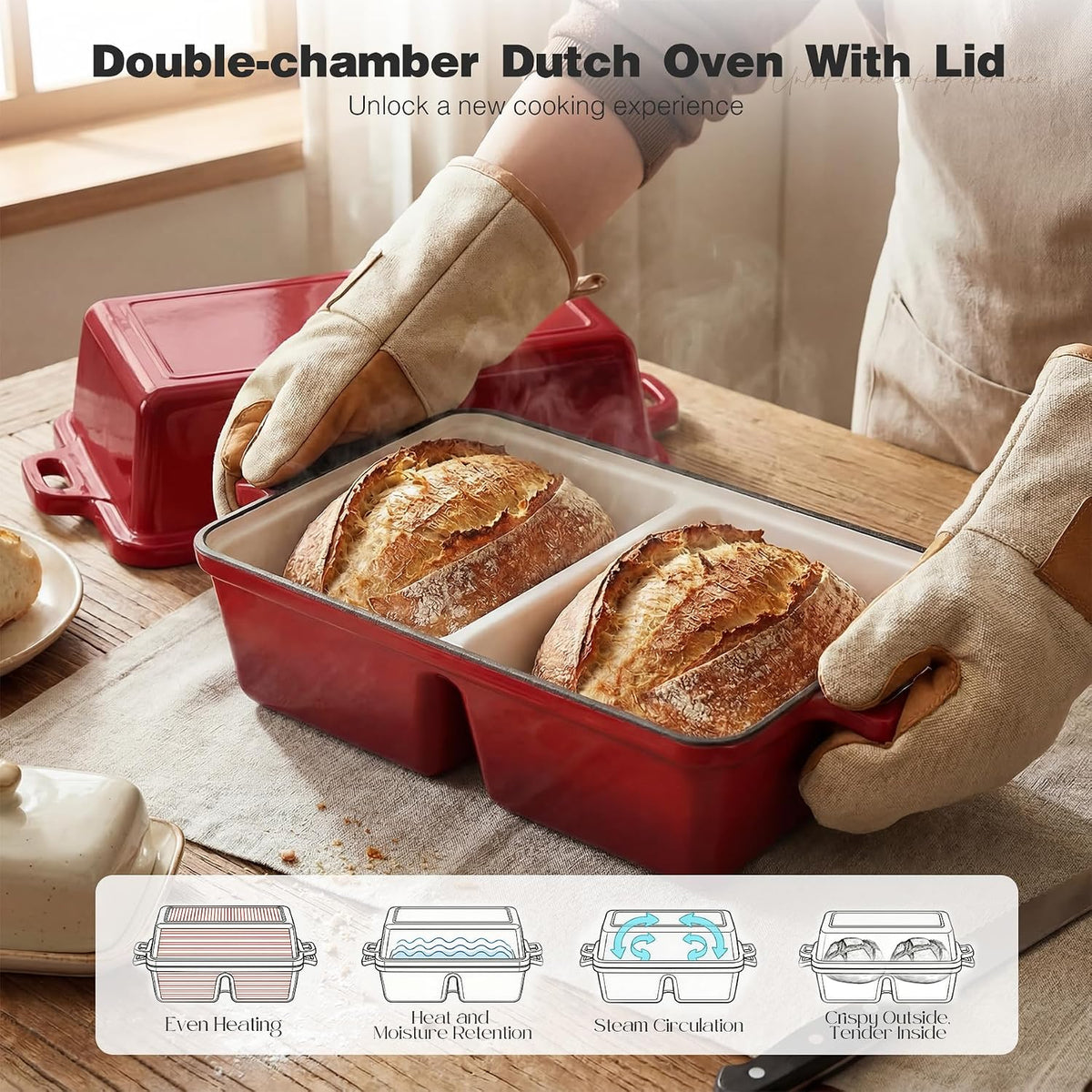 Double Dutch Oven for Sourdough Bread Baking, Enameled Cast Iron Dutch Oven