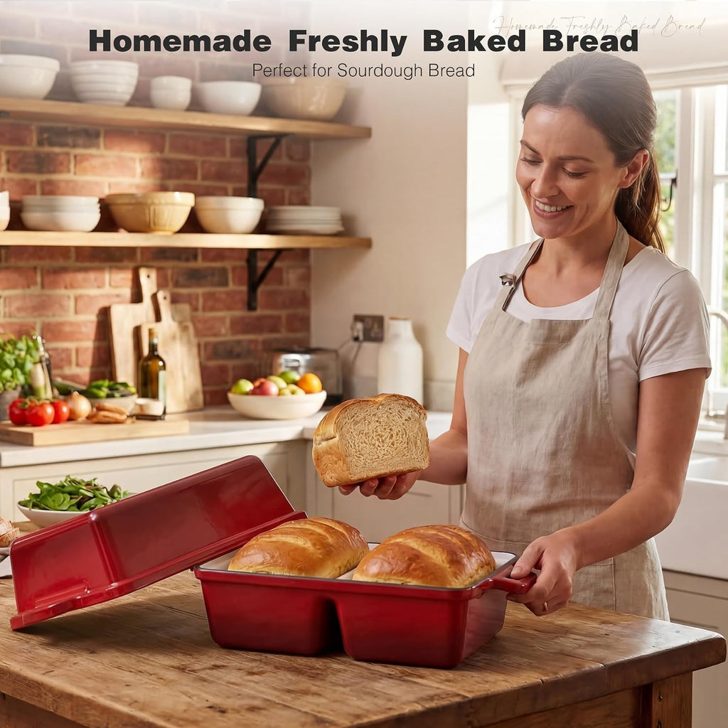 Double Dutch Oven for Sourdough Bread Baking, Enameled Cast Iron Dutch Oven